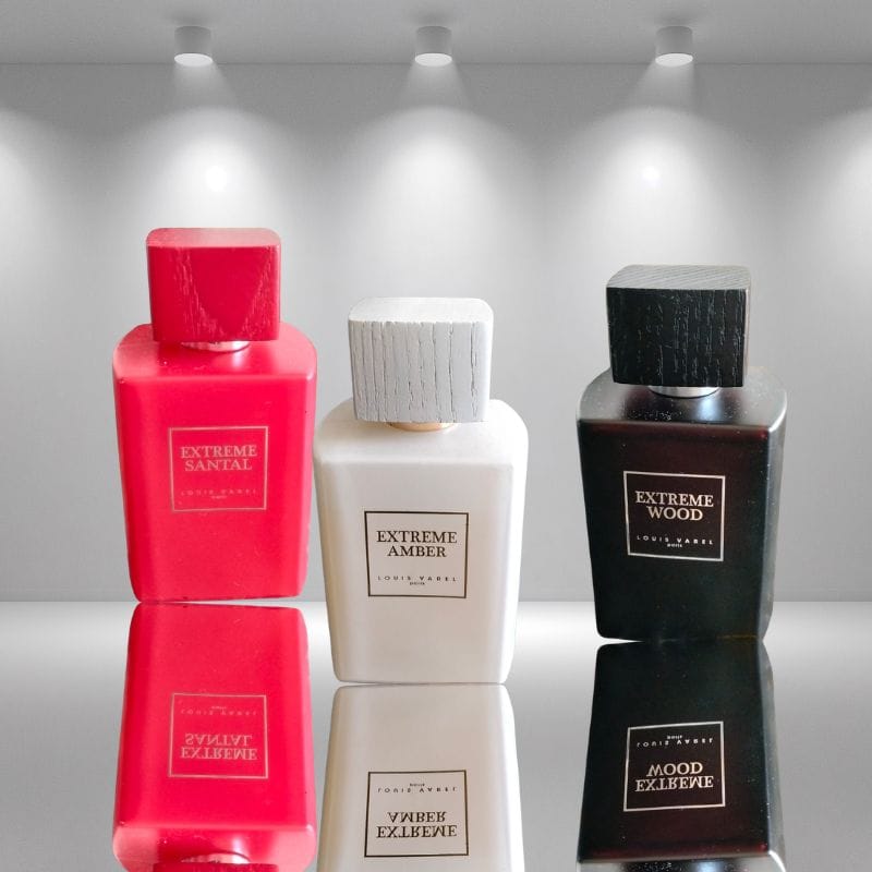 Combinazione layering Louis Varel Extreme Santal, Amber e Wood ispirata al lusso di Santal Royal Guerlain.
