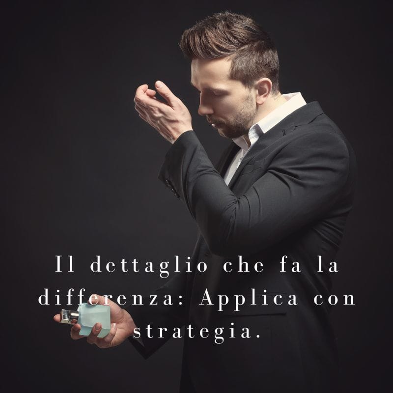 Dettaglio applicazione profumo su polso e giacca scura elegante - Strategia di applicazione profumo